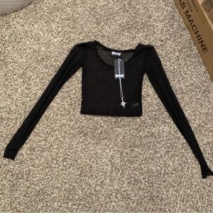 Dolls Kill Darker Wavs Black Sheer Crop Top, Size Small, NWT